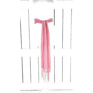 Vintage sheer lightweight striped tassel fringe mauve pink wrap tie belt scarf